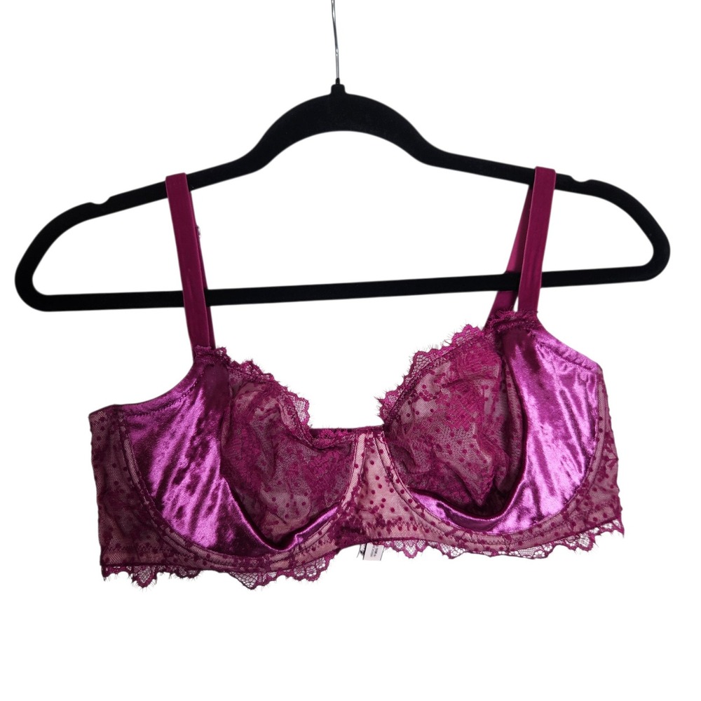 Victoria's Secret Dream Angels Magenta Velvet Lace Unlined Bra 36DD Pink
